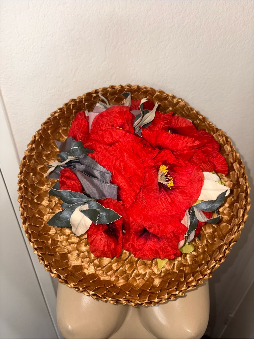 Vintage Mid Century Floral Designer Irene Of New York Cocktail Polo Hat I.Magnin